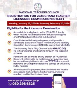 Registration for Ghana Teacher Licensure Examination 2024