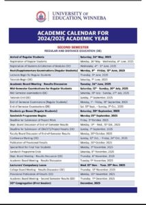 UEW Distance Academic Calendar 2024/2025