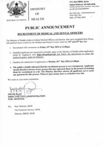 Ghana Ministry of Health Opens Recruitment